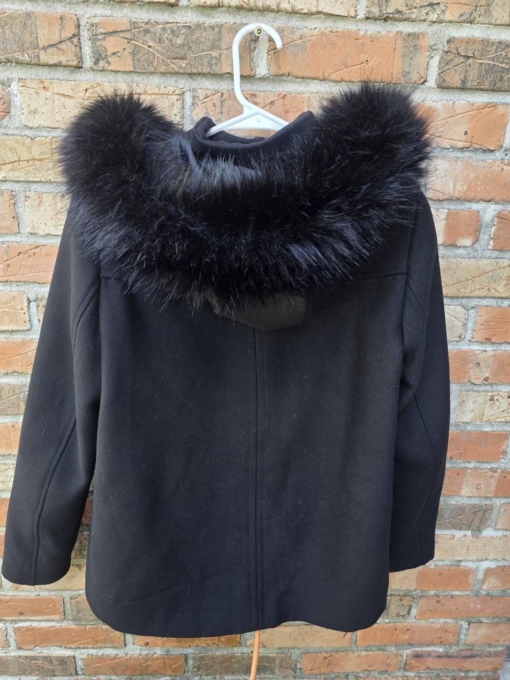 Zara Black Faux Fur-Trim Toggle Pea Coat - Picture 12 of 16